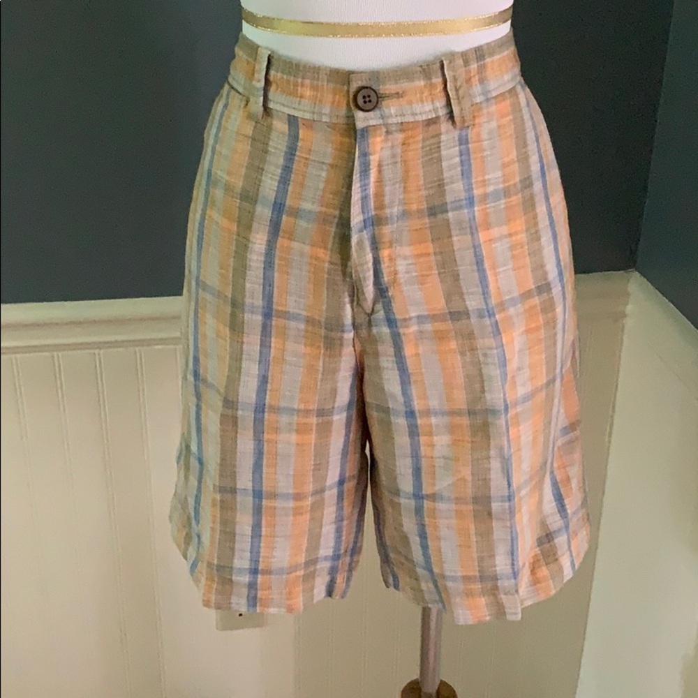 Tommy Bahama Blue Yellow Plaid Linen Blend Shorts